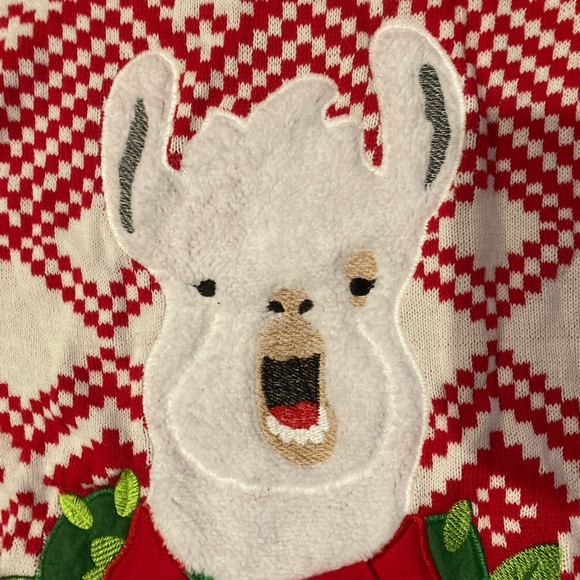 Ugly Christmas sweater llama unisex M red white fair isle - Picture 2 of 4